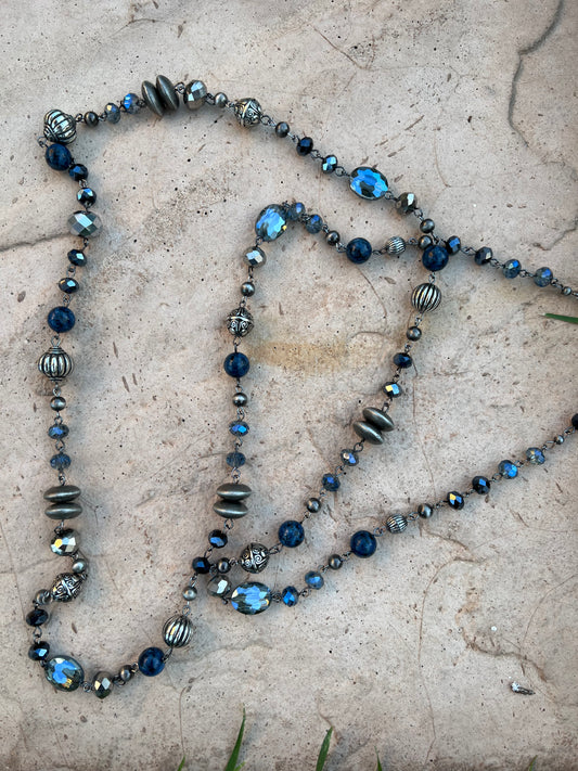 Rosary Layering Necklace in Blues