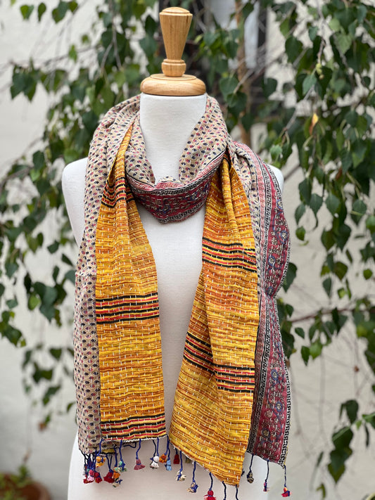 Kantha Scarf in Golden Stripe
