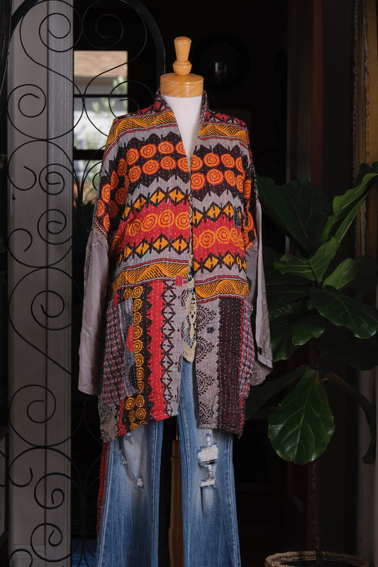 Silk Sleeve Kantha Jacket in Spellbound
