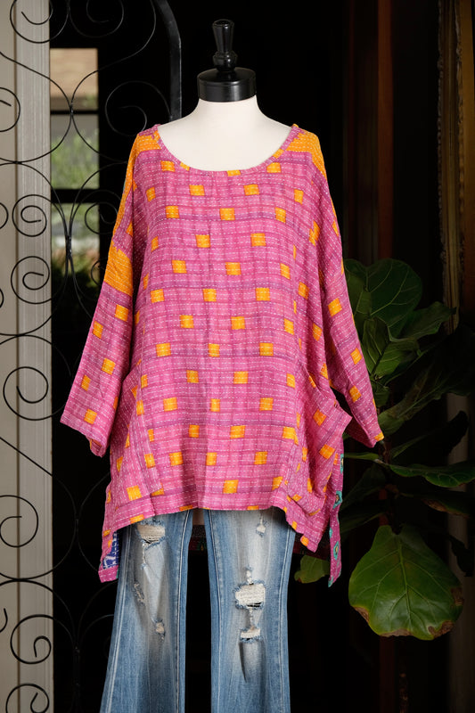 Kantha Pullover in Orange Square