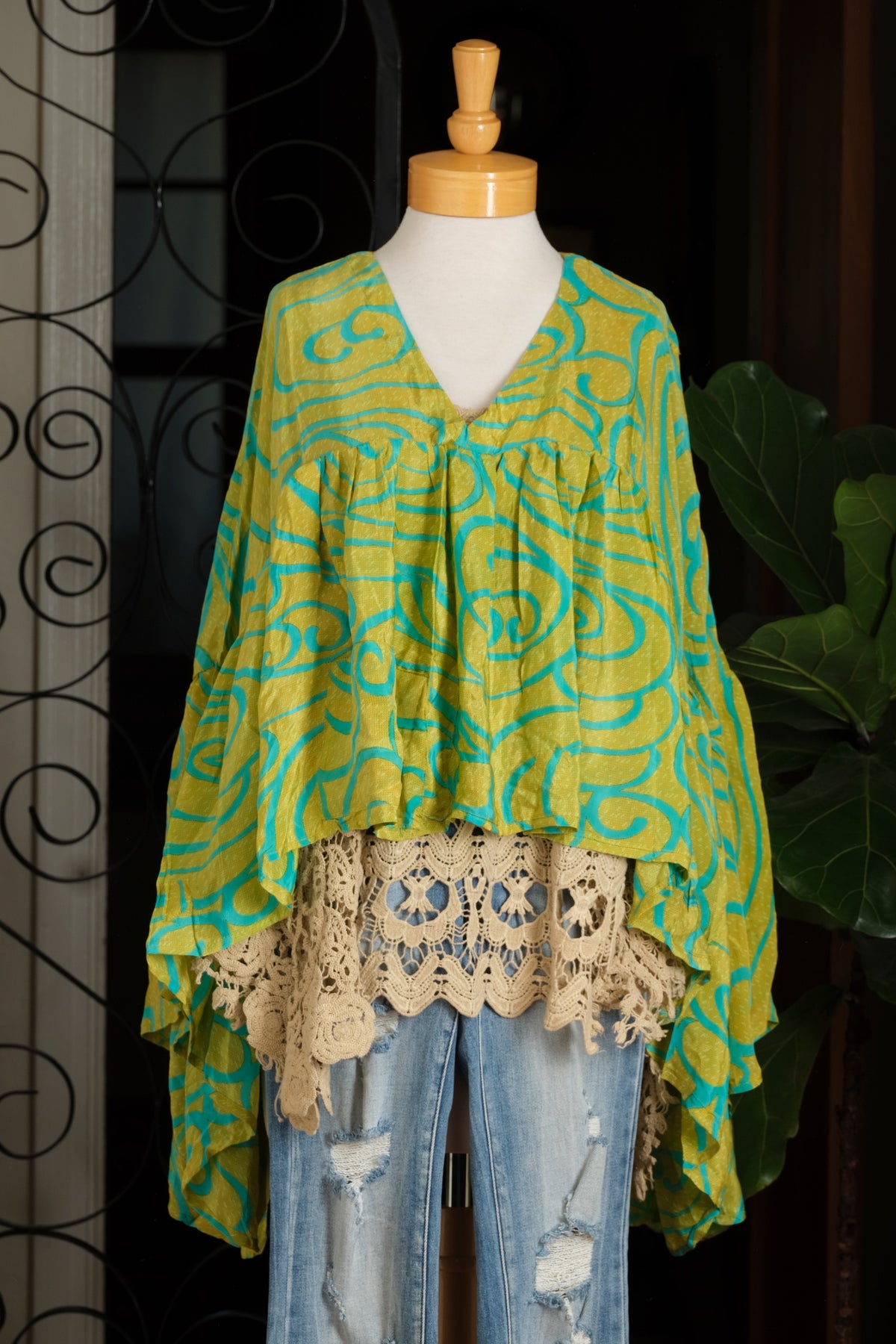 Gold Dust Crop Top in Aqua Swirl Long Sleeve