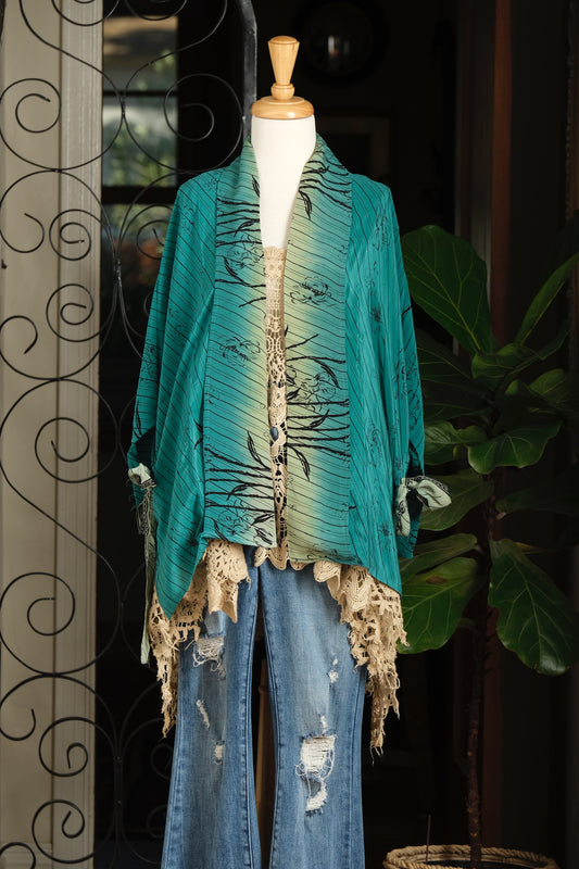 Tie Top in Teal Shadow Flower