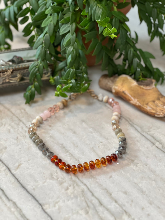 Olivia Necklace in Pink Amber