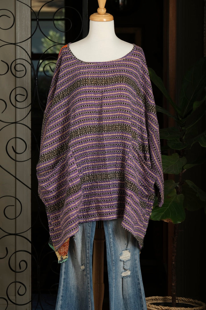 Kantha Dream Pullover in Purple Stripe