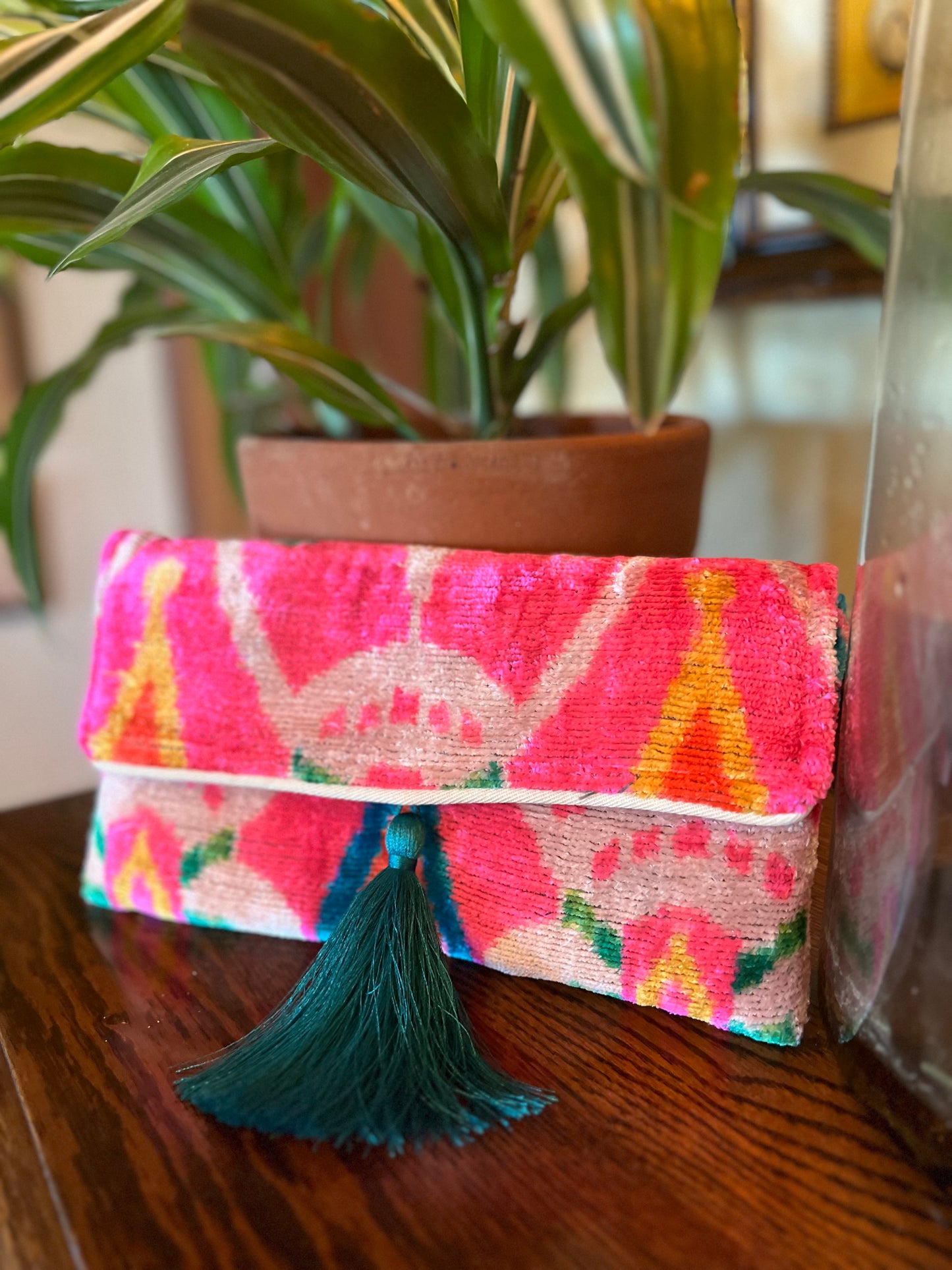 Ikat Clutch in Pink Parade