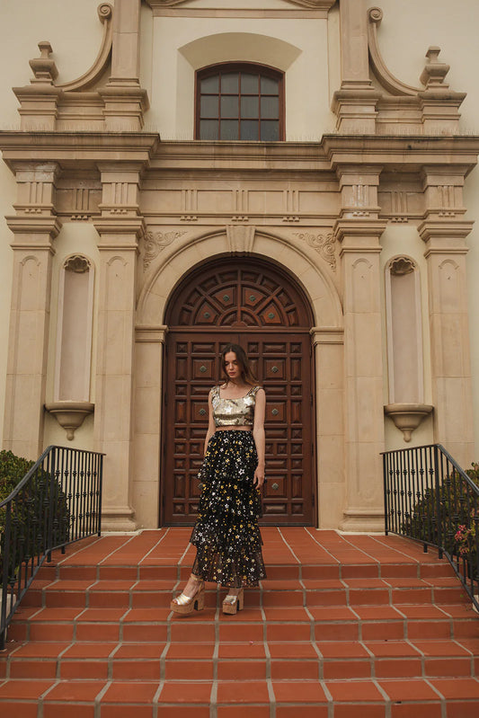 Golden Stars Tiered Maxi Skirt by Jennafer Grace