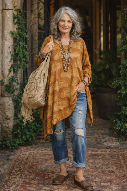 Flocked Swan T-Shirt Long Sleeve in Acorn