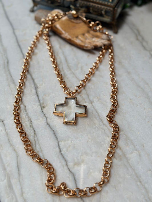 gold tone necklace
cross necklace
