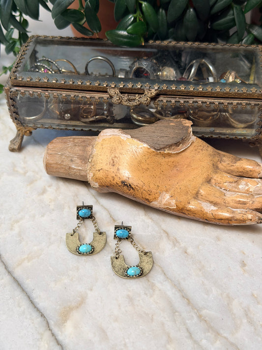 turquoise color
earrings
chateau bel age
crescent shape