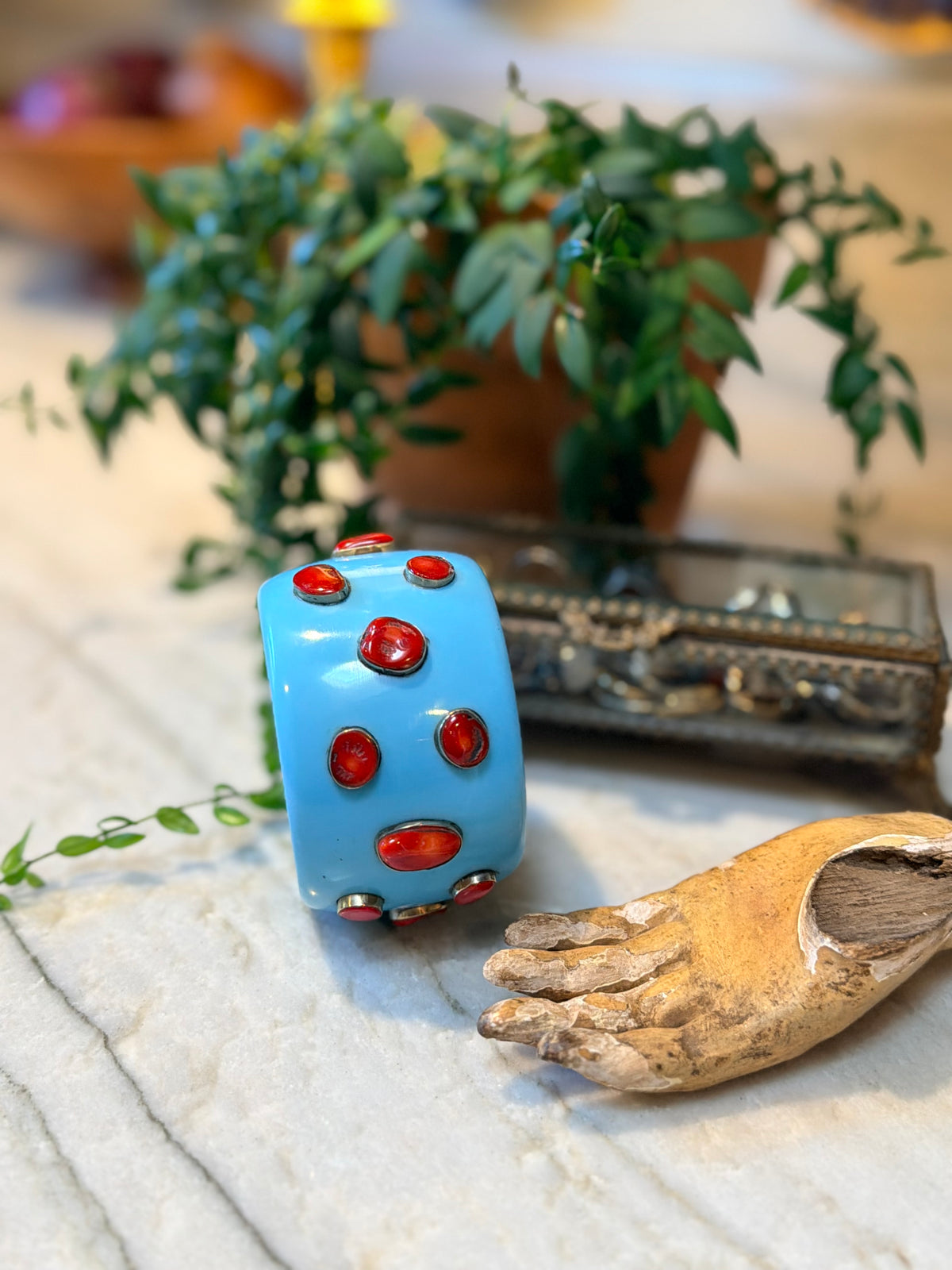 Coral Studded Cuff in Aqua