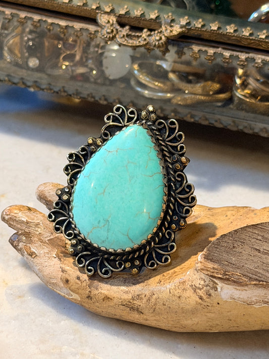 Turquoise Teardrop Ring – Chateau Bel Age Boutique