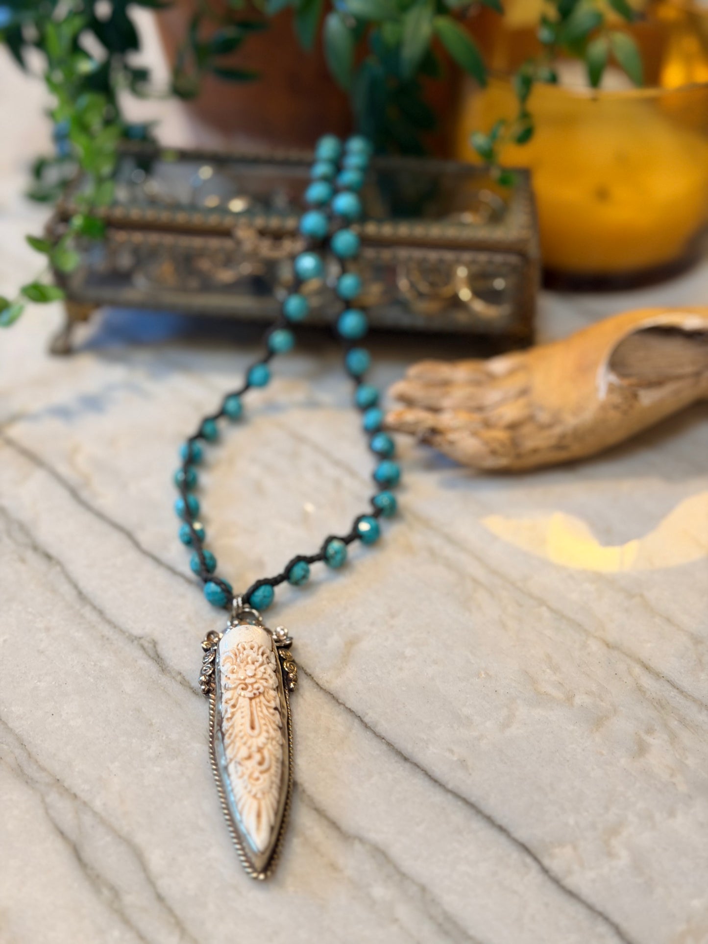 Carved Bone on Turquoise 1823