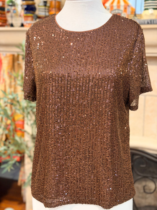 Sequin T Shirt in Espresso