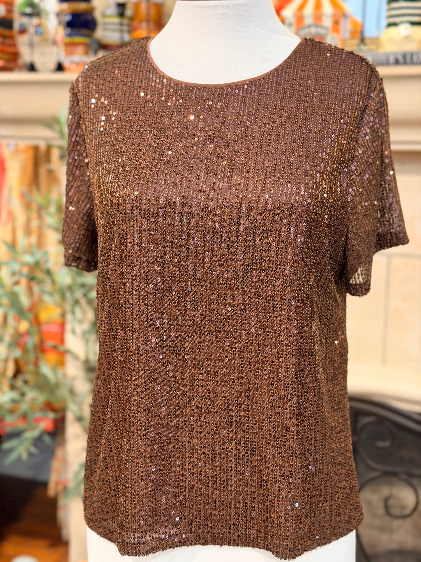 Sequin T Shirt in Espresso