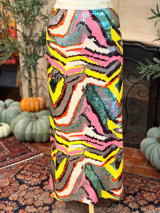 Sequin Skirt in Abstract Tiger