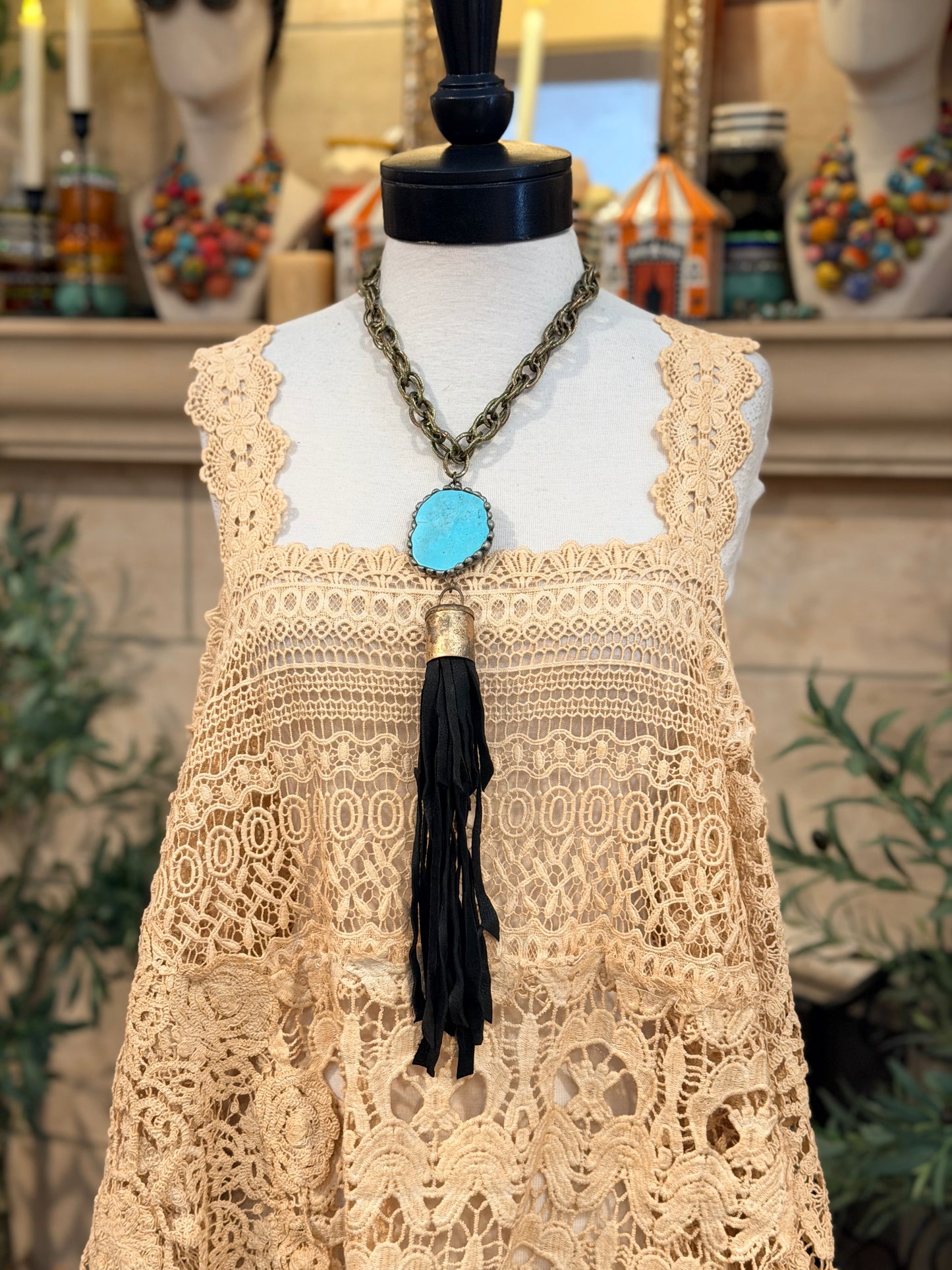 Sacred Tassel Necklace in Black Suede