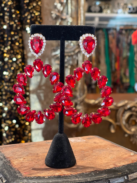 Red Rhinestone Teardrop Earrings