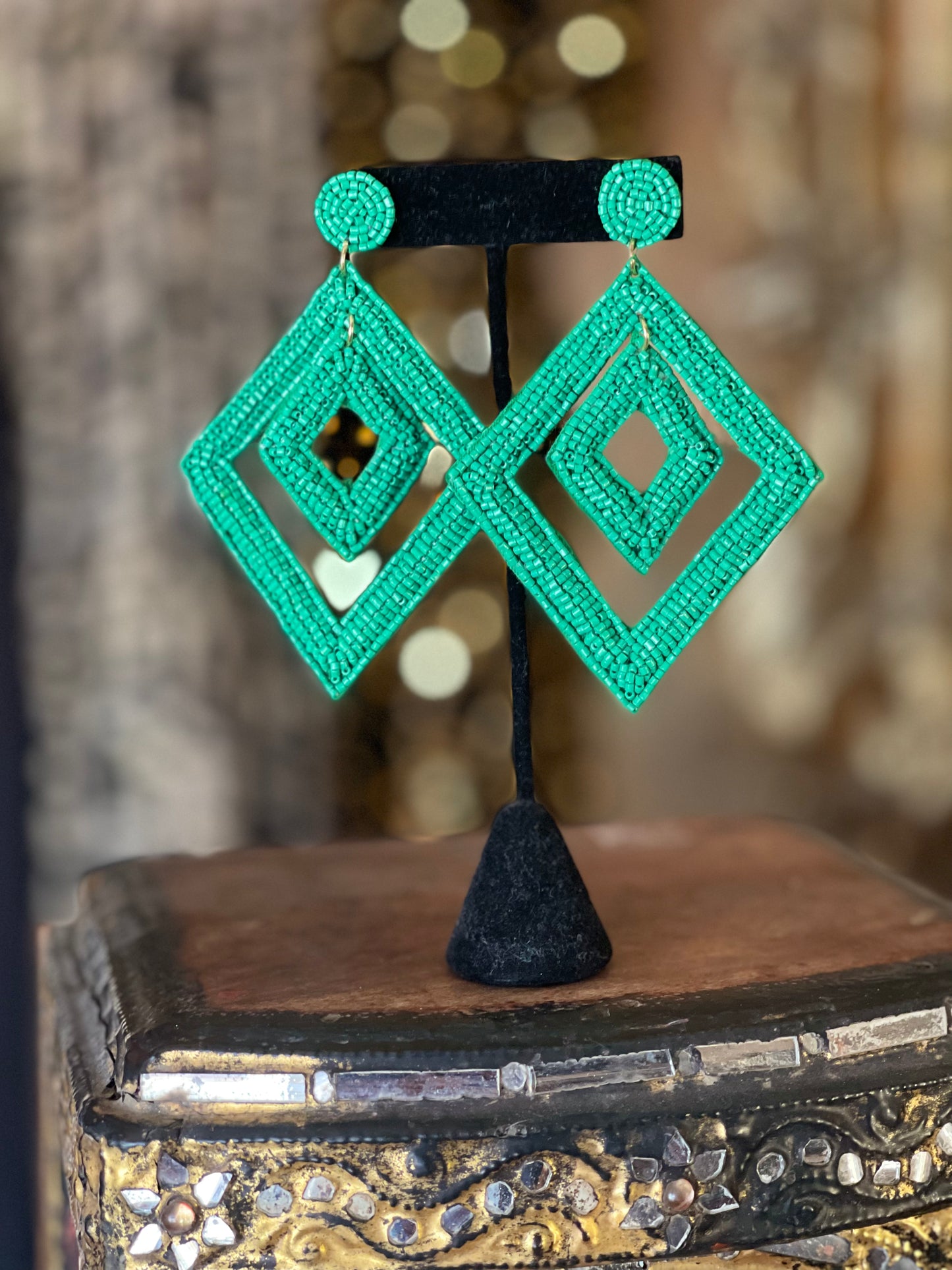 Green Geometric Earrings