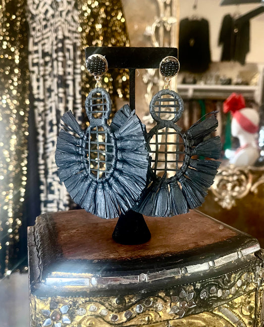 Black Raffia Earrings