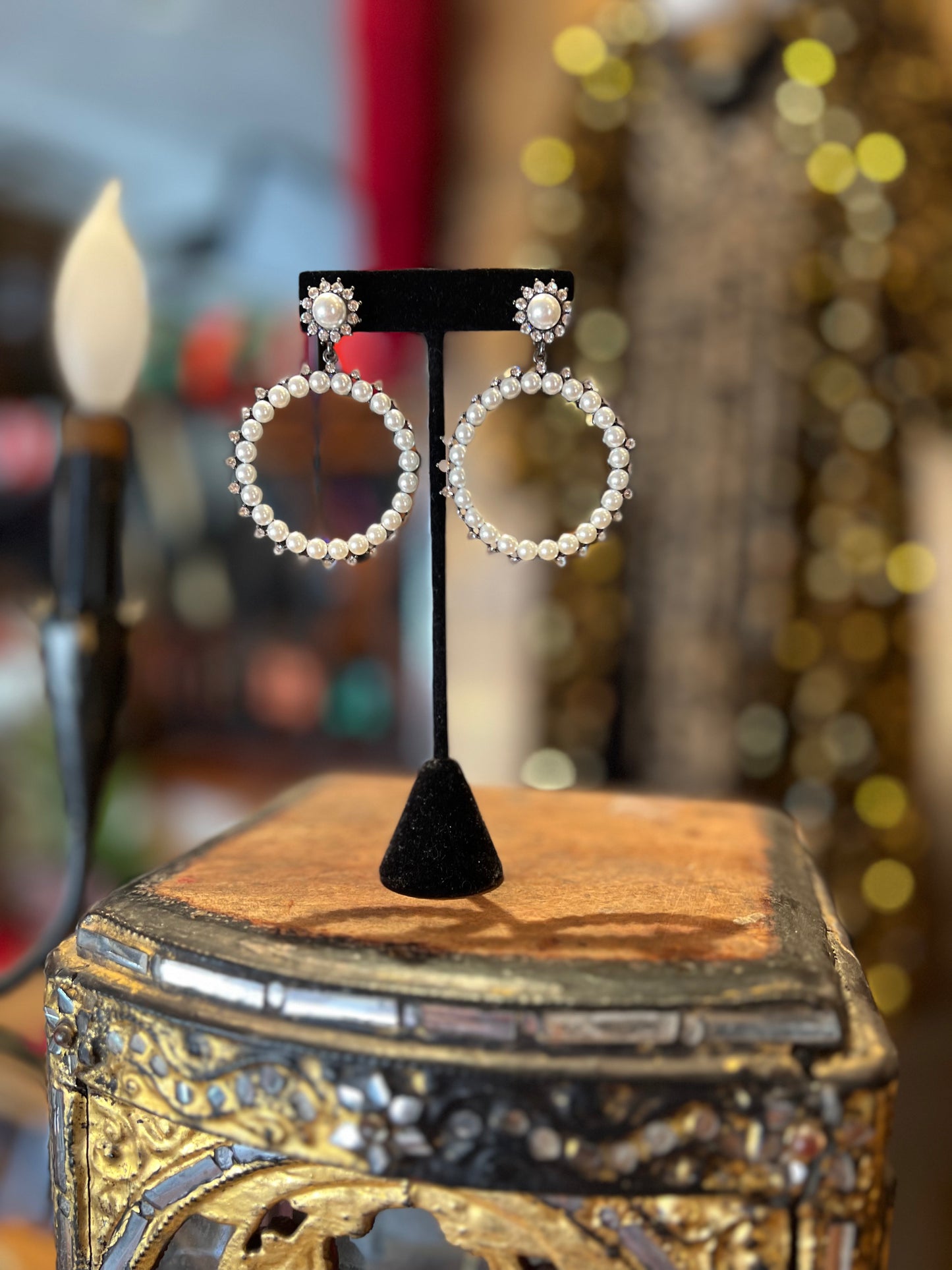 Pearl and Rhinestone Hoops