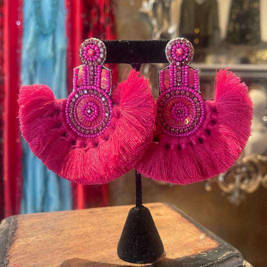 Hot Pink Multi Tassel Earrings