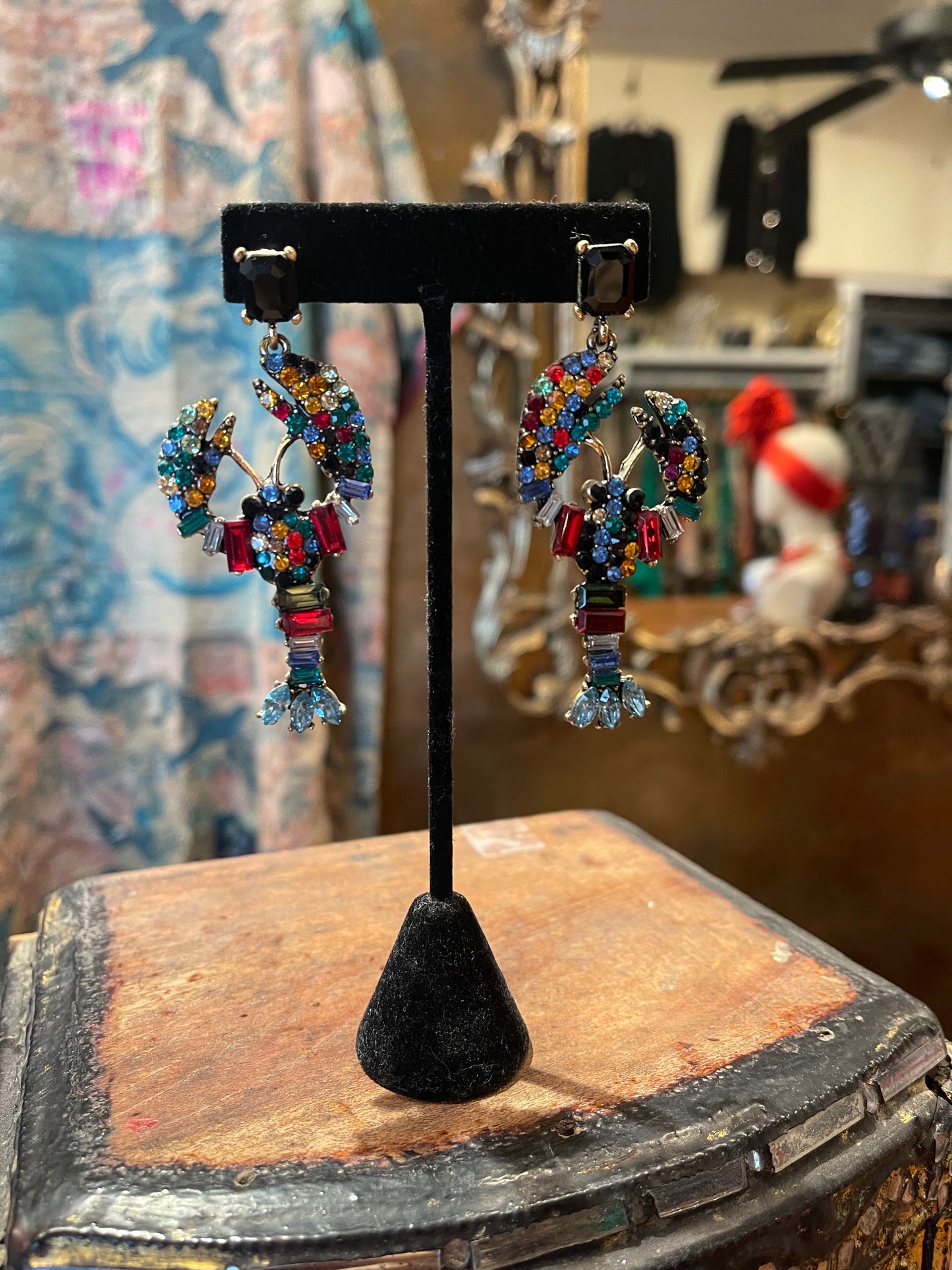 Colorful Rhinestone Lobster Earrings