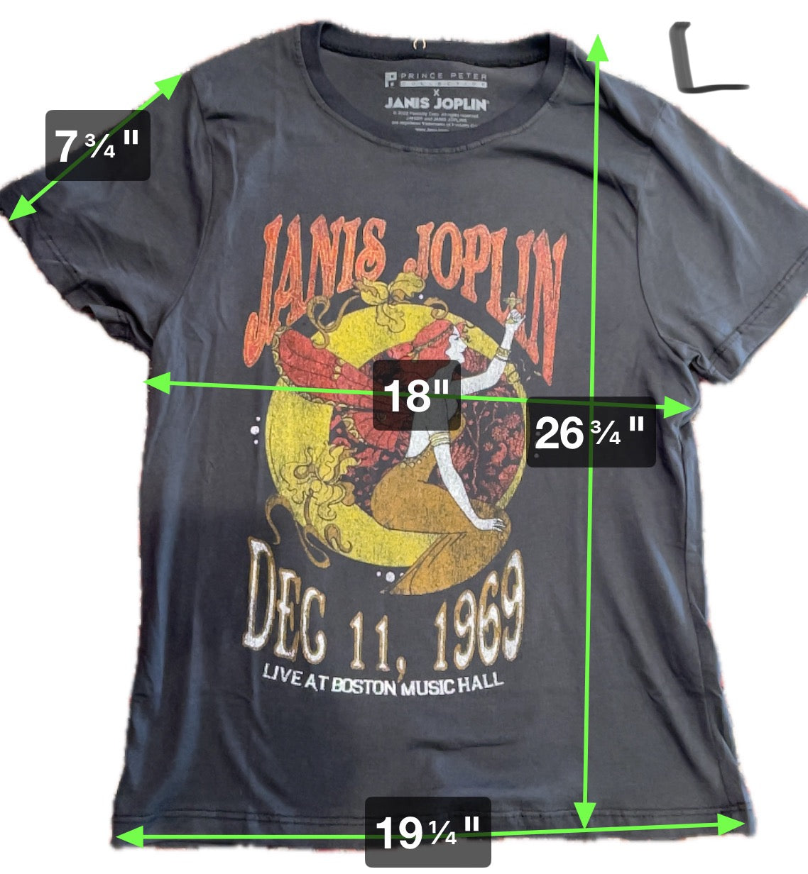 Janis Joplin Boston T-Shirt in "Girlfriend Cut" Charcoal