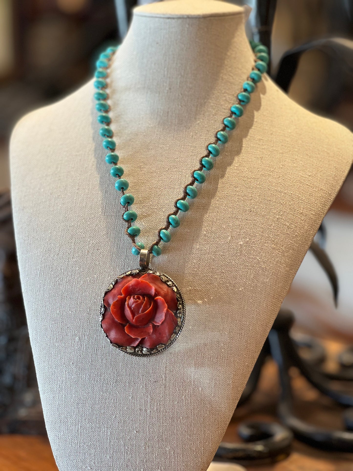 Carved Rose with Turquoise 1223,1224,1225