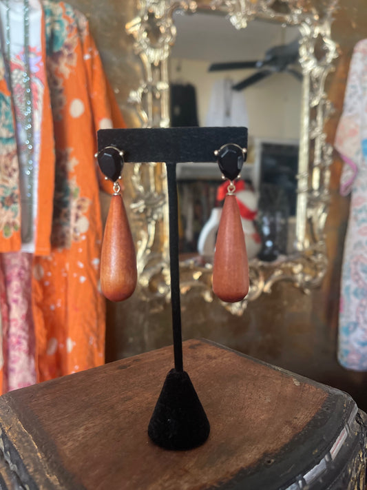 Teardrop Wood Earrings with Black