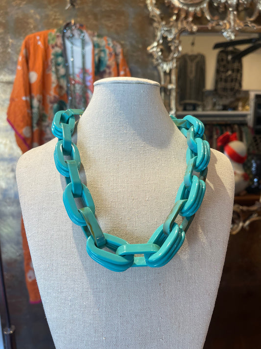 Turquoise Lucite Chain Necklace
