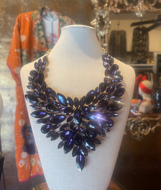 Violet Rhinestone Statement Necklace