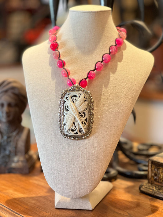 Carved Dragonfly 1171, 1172 with Hot Pink Quartz