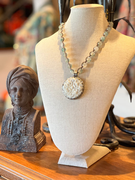 Carved Flower Pendant 1198 with Agate Stones