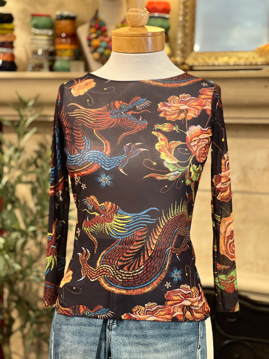 Nude Mesh T in Dragon Rose