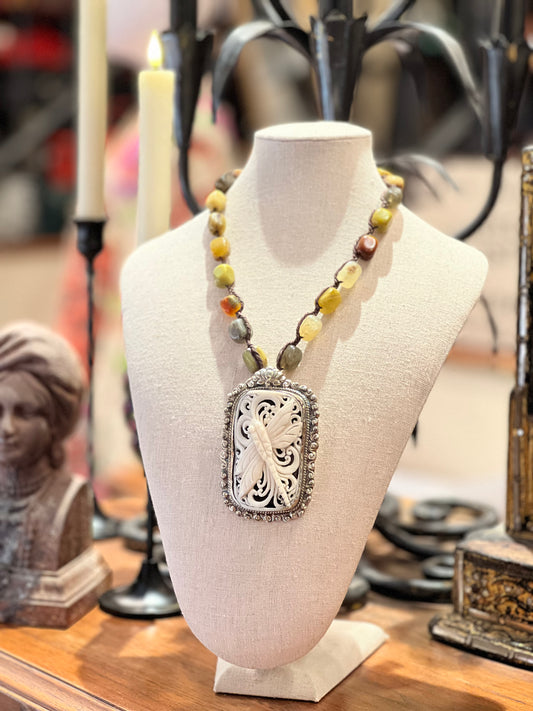 Carved Bone Dragonfly 1276 Necklace