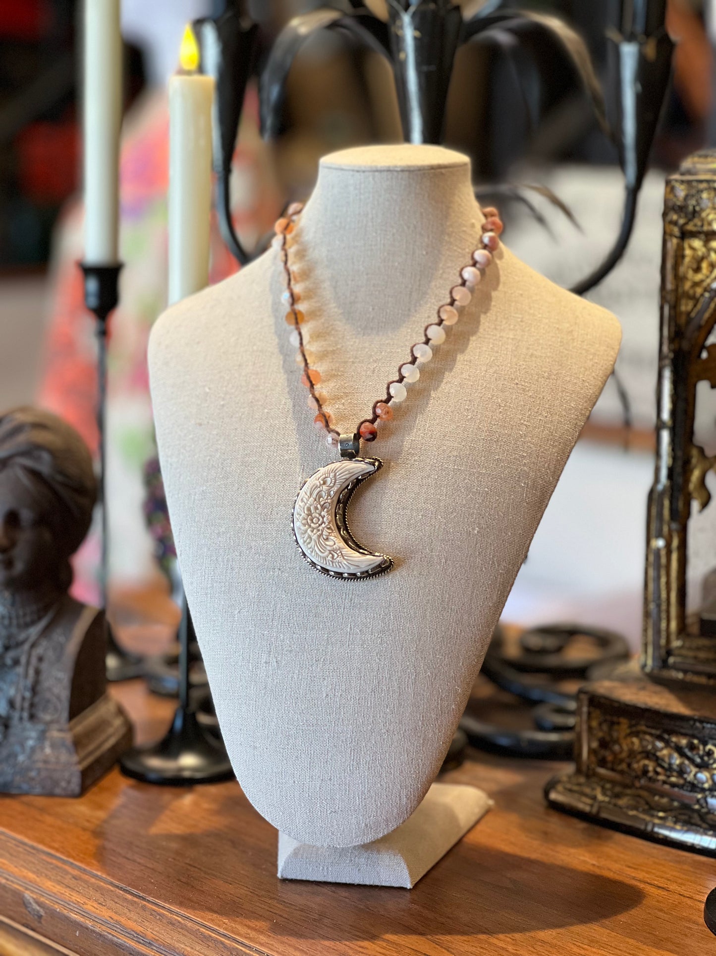 Carved Bone Crescent Moon 1278