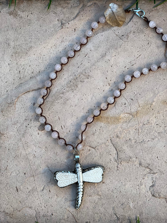 Carved Bone Dragonfly 1270 Necklace