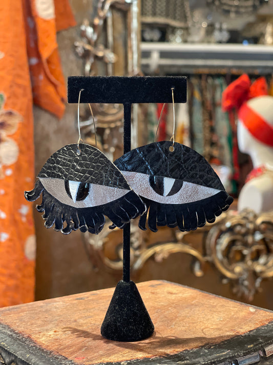 Side Eye Leather Earrings