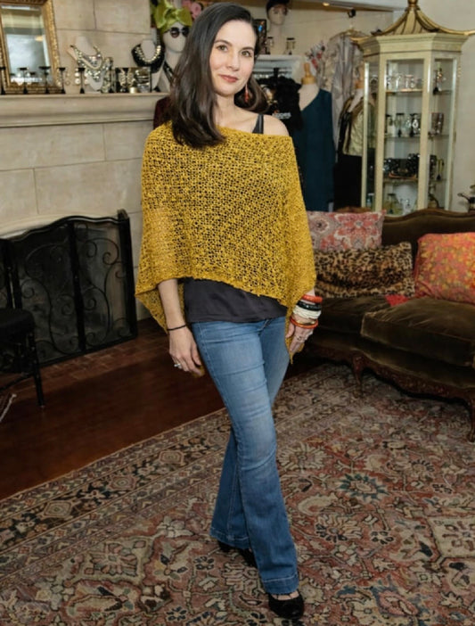 Mini Knit Poncho in Mustard Yellow