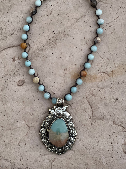 Blue Agate Pendant 1285 Necklace