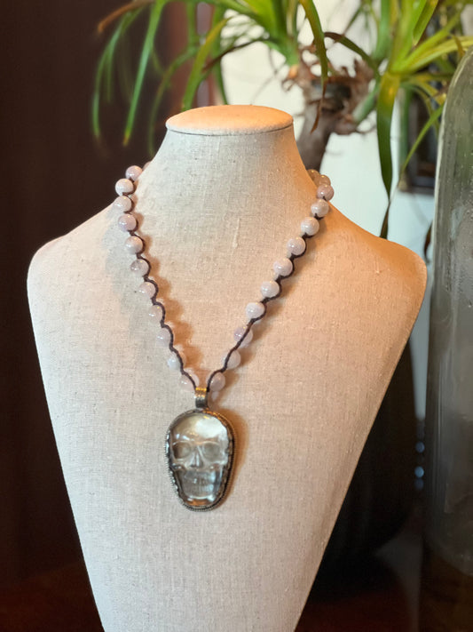 Quartz Crystal Moonstone Skull 1293 Necklace
