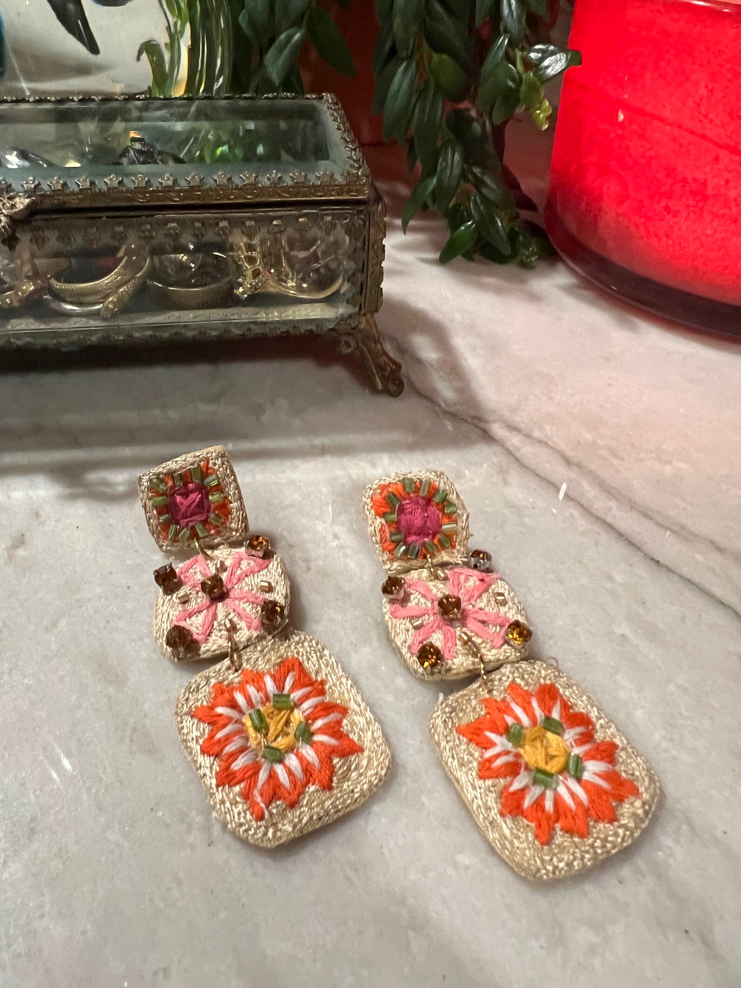 Quilt Square Earring in Orange
