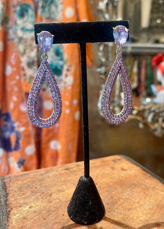Lavender Rhinestone Drop Earrings