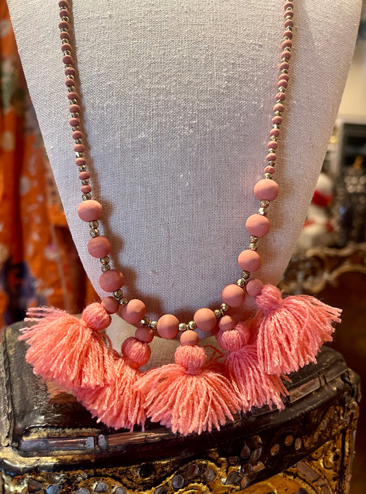 Multi Tassel Necklace in Pink