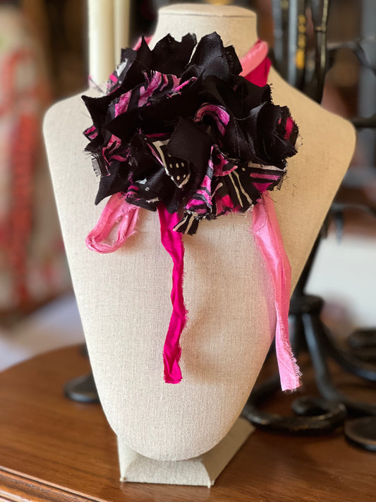 Tattered Rose Clip in Fuchsia Dot Stripe