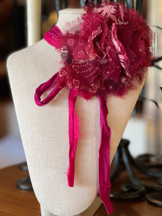 Tattered Rose Clip in Berry Bandana