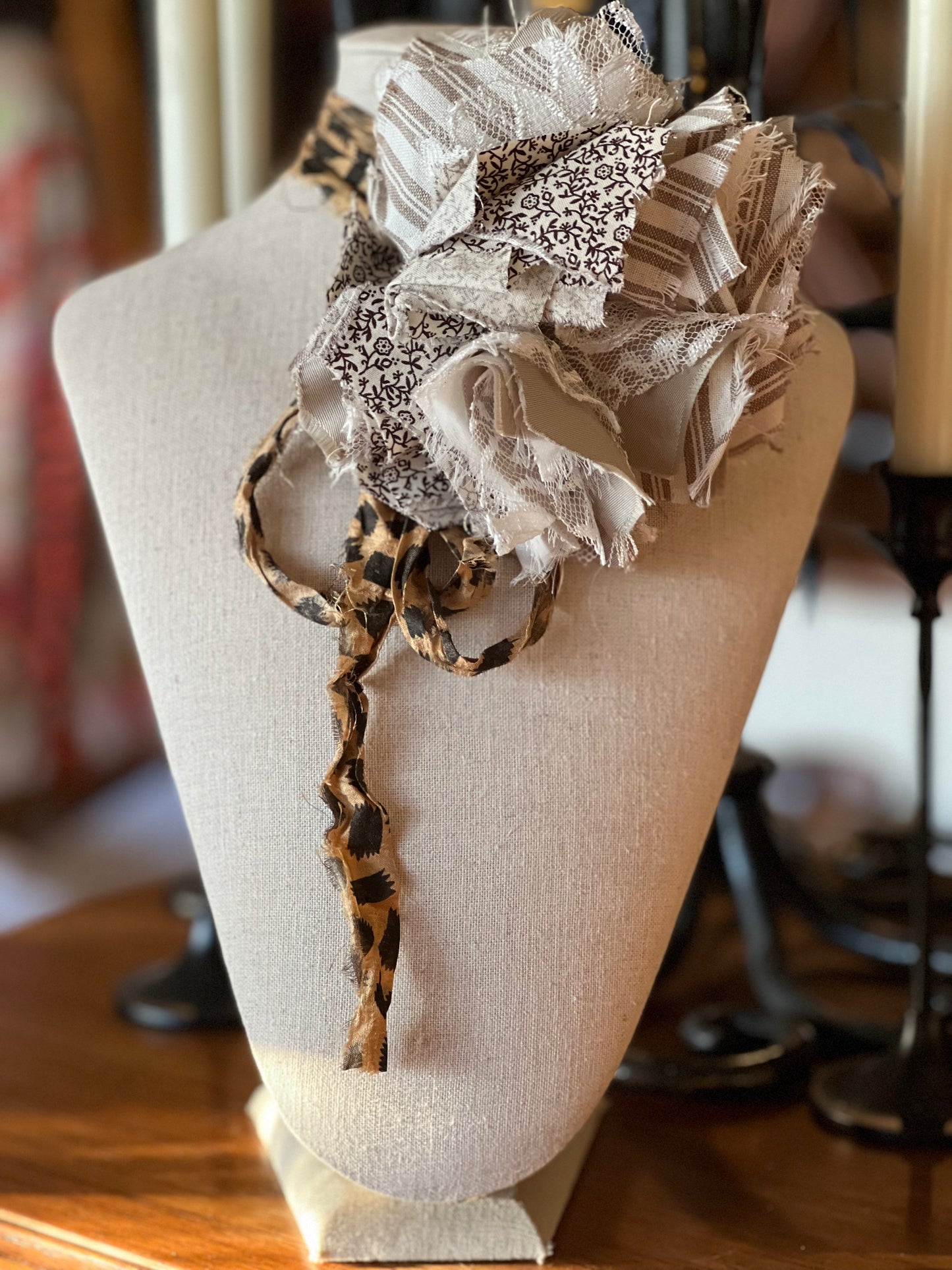 Tattered Rose Clip in Pinstripe Leopard