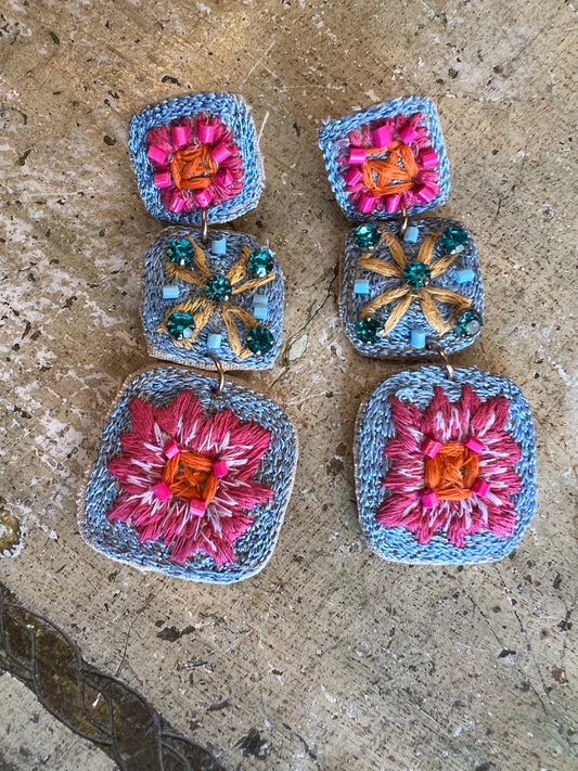 Quilt Square Earring in Blue