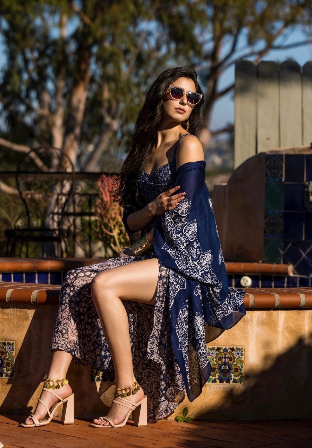 Sarong in Navy, White & Pink Paisley by St Jazmin