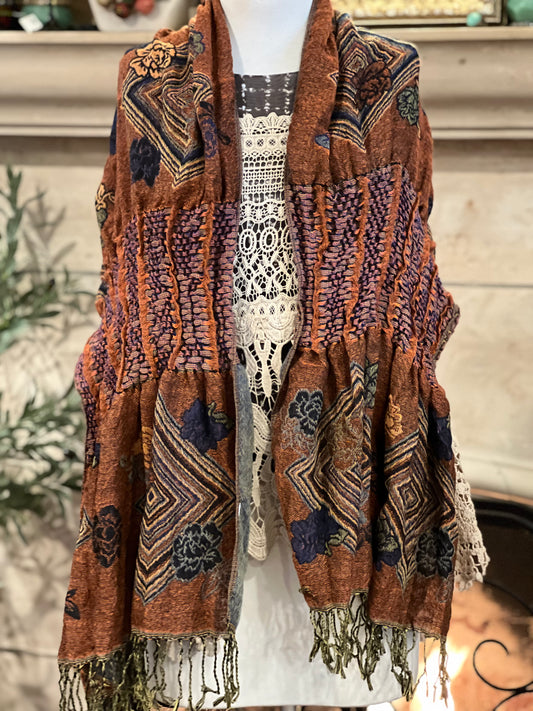 Ruched Scarf in Rusted Denim
